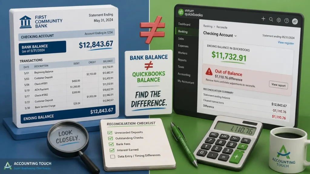 Why Your Bank Balance Doesn’t Match QuickBooks: Causes & Solutions